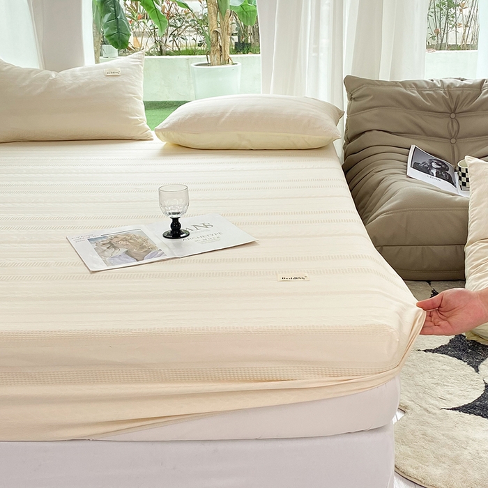 91家纺网 家纺一手货源 找家纺 澳梵家居 2023新品全棉华夫格床笠单品 麦穗-奶白