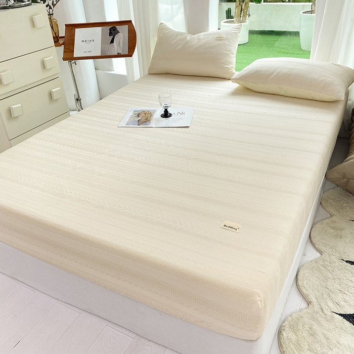 91家纺网 家纺一手货源 找家纺 澳梵家居 2023新品全棉华夫格床笠单品 麦穗-奶白