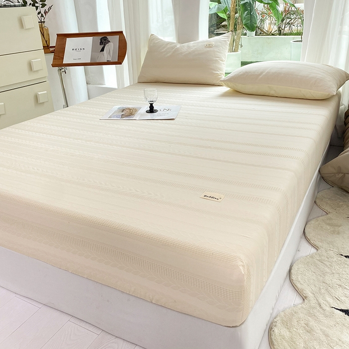 91家纺网 家纺一手货源 找家纺 澳梵家居 2023新品全棉华夫格床笠单品 麦穗-奶白