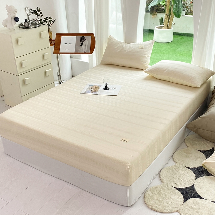 91家纺网 家纺一手货源 找家纺 澳梵家居 2023新品全棉华夫格床笠单品 麦穗-奶白