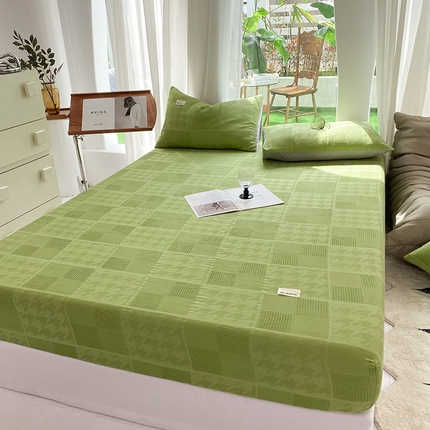 澳梵家居 2023新品全棉华夫格床笠单品 千鸟格-果绿