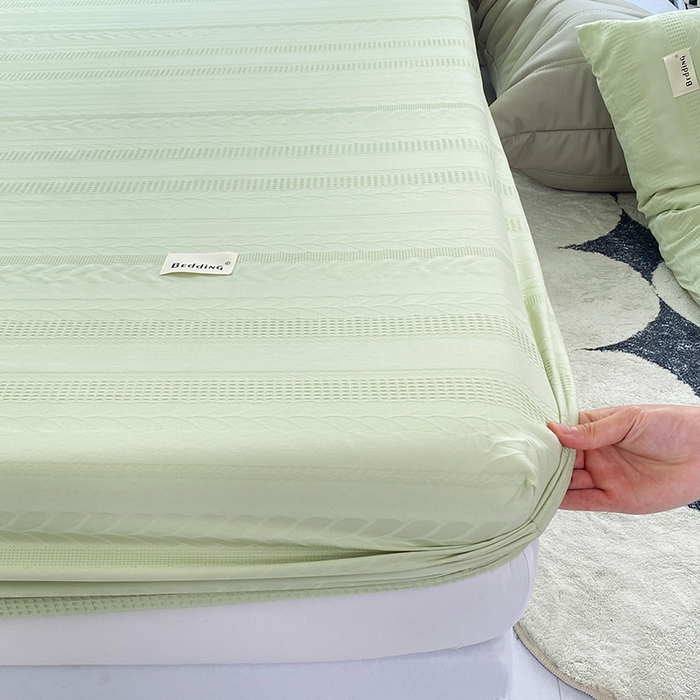 91家纺网 家纺一手货源 找家纺 澳梵家居 2023新品全棉华夫格床笠单品 麦穗-嫩芽绿