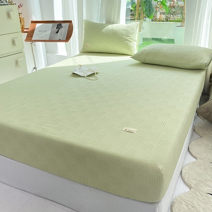 澳梵家居 2023新品全棉华夫格床笠单品 棋格-果绿