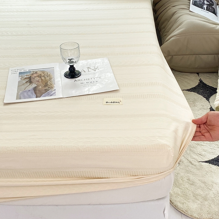 91家纺网 家纺一手货源 找家纺 澳梵家居 2023新品全棉华夫格床笠单品 麦穗-奶白