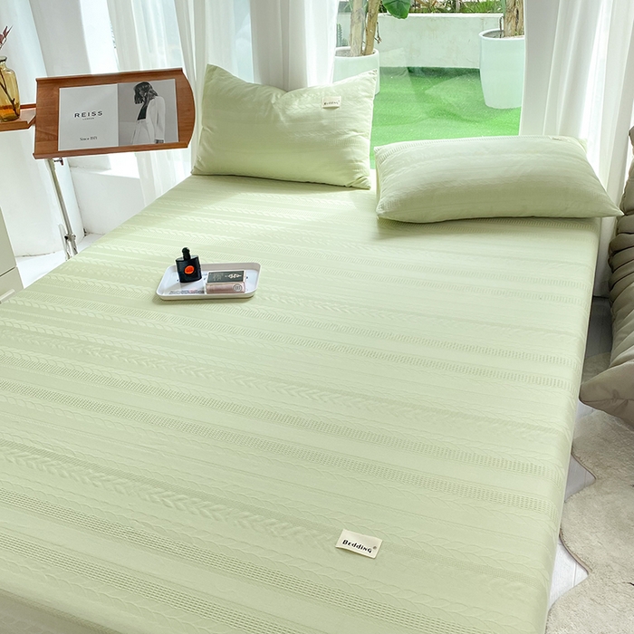 91家纺网 家纺一手货源 找家纺 澳梵家居 2023新品全棉华夫格床笠单品 麦穗-嫩芽绿