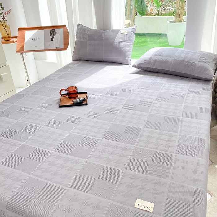 91家纺网 家纺一手货源 找家纺 澳梵家居 2023新品全棉华夫格床笠单品 千鸟格-灰色