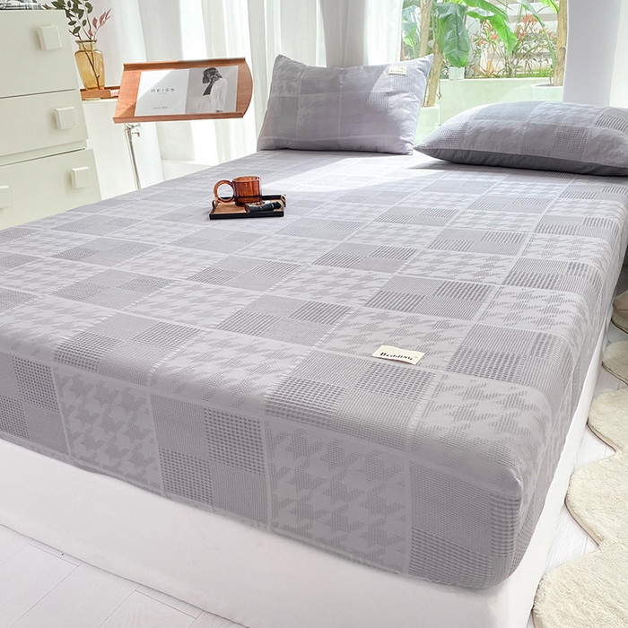 91家纺网 家纺一手货源 找家纺 澳梵家居 2023新品全棉华夫格床笠单品 千鸟格-灰色