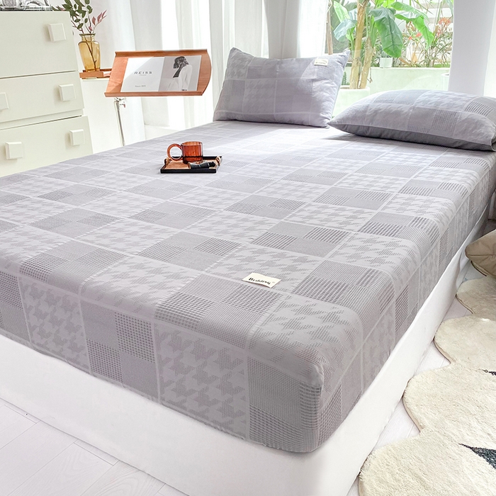 91家纺网 家纺一手货源 找家纺 澳梵家居 2023新品全棉华夫格床笠单品 千鸟格-灰色