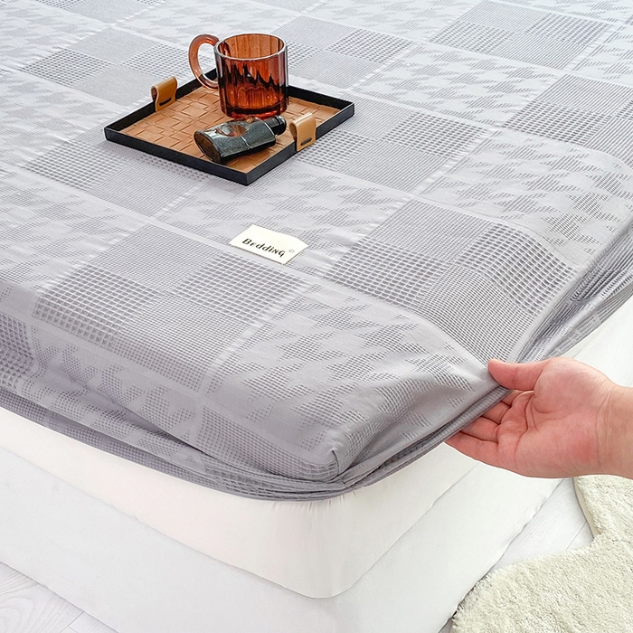 91家纺网 家纺一手货源 找家纺 澳梵家居 2023新品全棉华夫格床笠单品 千鸟格-灰色