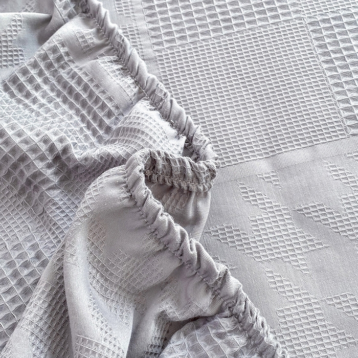 91家纺网 家纺一手货源 找家纺 澳梵家居 2023新品全棉华夫格床笠单品 千鸟格-灰色