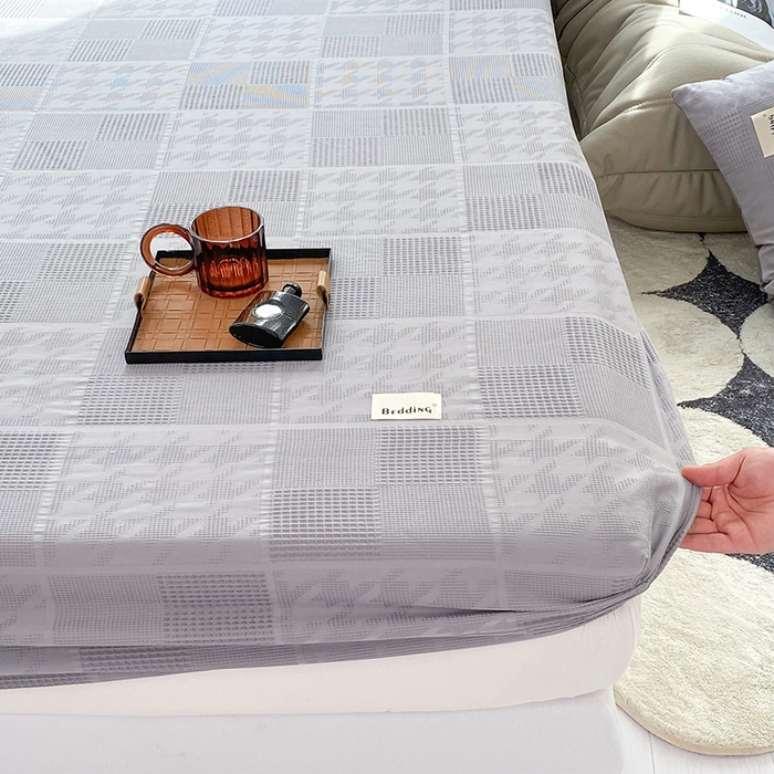 91家纺网 家纺一手货源 找家纺 澳梵家居 2023新品全棉华夫格床笠单品 千鸟格-灰色