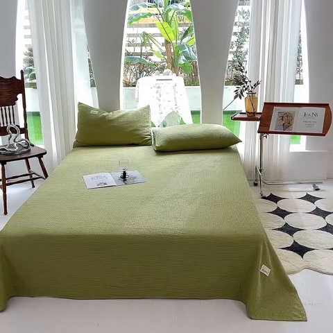 91家纺网 家纺一手货源 找家纺 澳梵家居 2023新品全棉华夫格床笠单品 华夫格-果绿