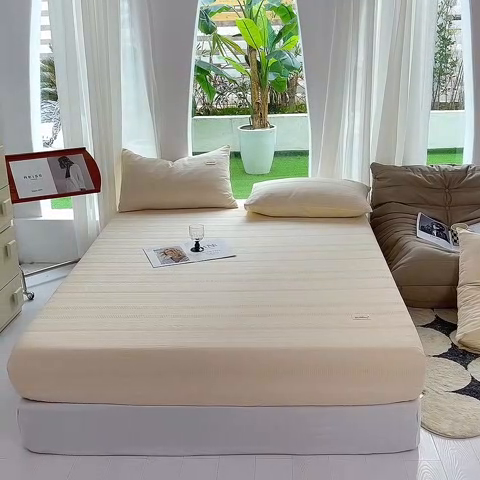 91家纺网 家纺一手货源 找家纺 澳梵家居 2023新品全棉华夫格床笠单品 麦穗-奶白