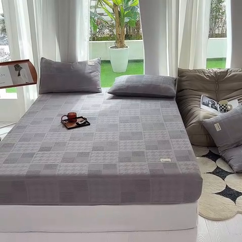 91家纺网 家纺一手货源 找家纺 澳梵家居 2023新品全棉华夫格床笠单品 千鸟格-灰色