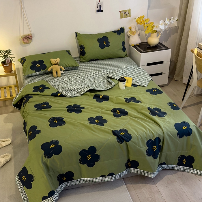 91家纺网 家纺一手货源 找家纺 怡家居 2023新款全棉小清新手包边夏被四件套 安娜