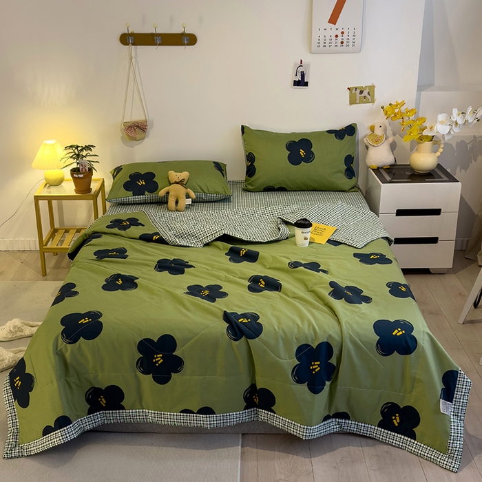 91家纺网 家纺一手货源 找家纺 怡家居 2023新款全棉小清新手包边夏被四件套 安娜