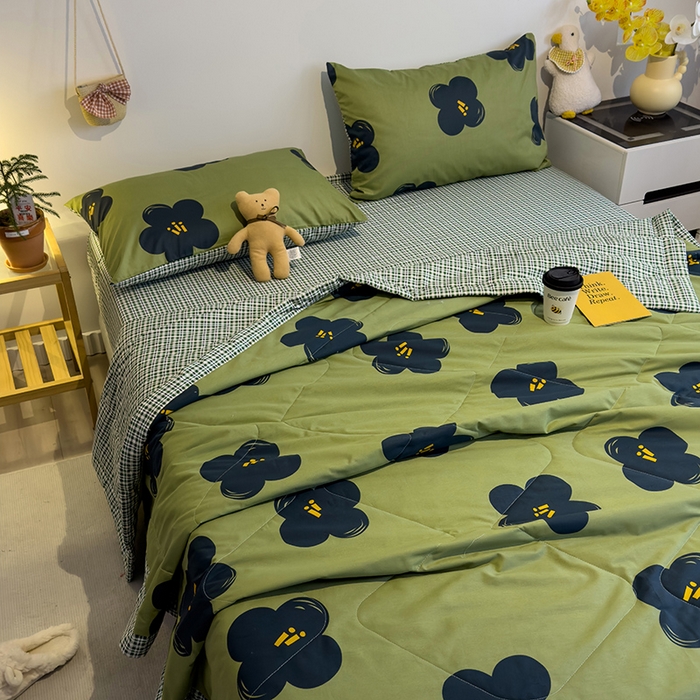 91家纺网 家纺一手货源 找家纺 怡家居 2023新款全棉小清新手包边夏被四件套 安娜