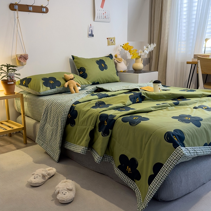 91家纺网 家纺一手货源 找家纺 怡家居 2023新款全棉小清新手包边夏被四件套 安娜