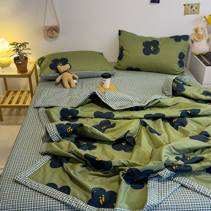 91家纺网 家纺一手货源 找家纺 怡家居 2023新款全棉小清新手包边夏被四件套 安娜