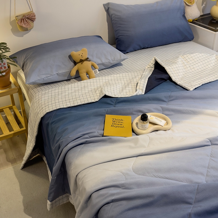 91家纺网 家纺一手货源 找家纺 怡家居 2023新款全棉小清新手包边夏被四件套 沧海