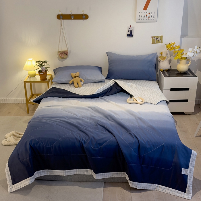 91家纺网 家纺一手货源 找家纺 怡家居 2023新款全棉小清新手包边夏被四件套 沧海