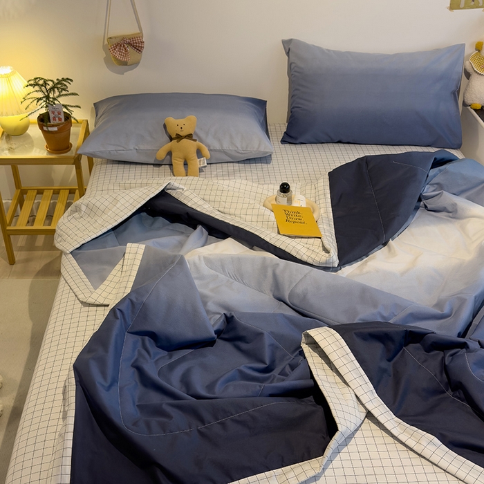 91家纺网 家纺一手货源 找家纺 怡家居 2023新款全棉小清新手包边夏被四件套 沧海