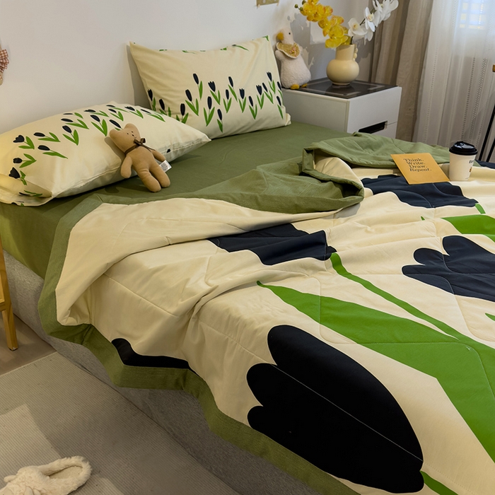 91家纺网 家纺一手货源 找家纺 怡家居 2023新款全棉小清新手包边夏被四件套 春风