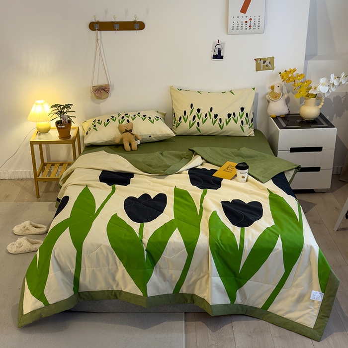 91家纺网 家纺一手货源 找家纺 怡家居 2023新款全棉小清新手包边夏被四件套 春风