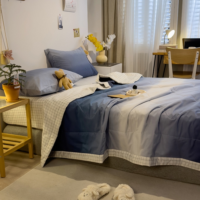 91家纺网 家纺一手货源 找家纺 怡家居 2023新款全棉小清新手包边夏被四件套 沧海