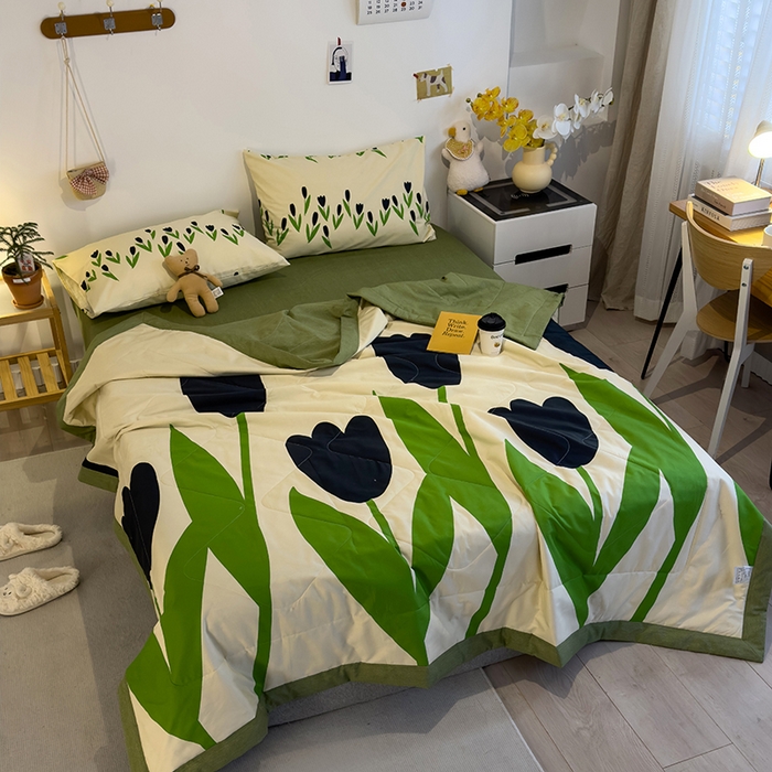 91家纺网 家纺一手货源 找家纺 怡家居 2023新款全棉小清新手包边夏被四件套 春风