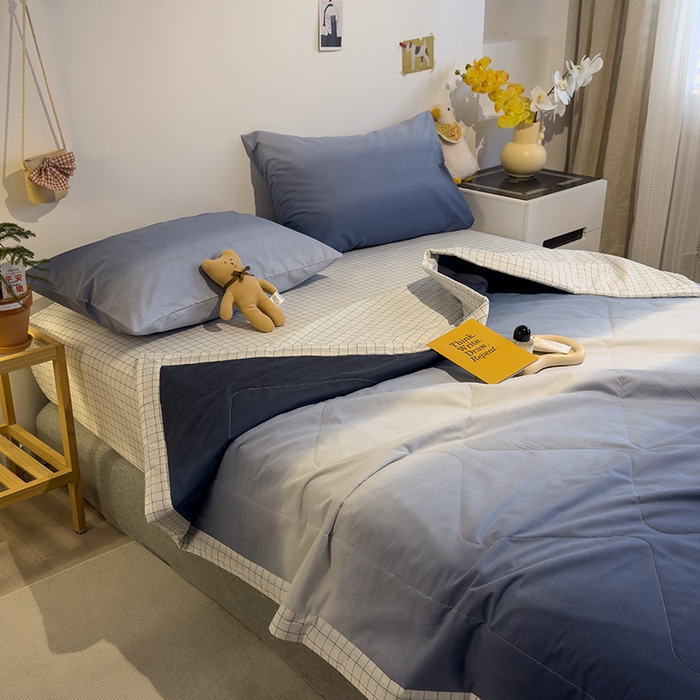 91家纺网 家纺一手货源 找家纺 怡家居 2023新款全棉小清新手包边夏被四件套 沧海