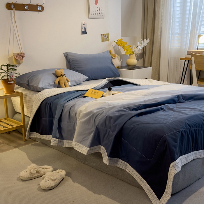 91家纺网 家纺一手货源 找家纺 怡家居 2023新款全棉小清新手包边夏被四件套 沧海