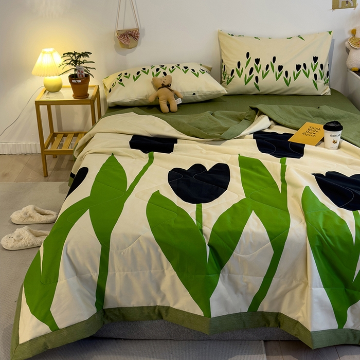 91家纺网 家纺一手货源 找家纺 怡家居 2023新款全棉小清新手包边夏被四件套 春风