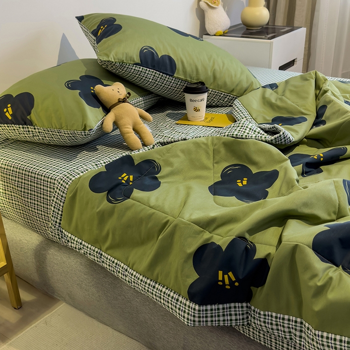 91家纺网 家纺一手货源 找家纺 怡家居 2023新款全棉小清新手包边夏被四件套 安娜