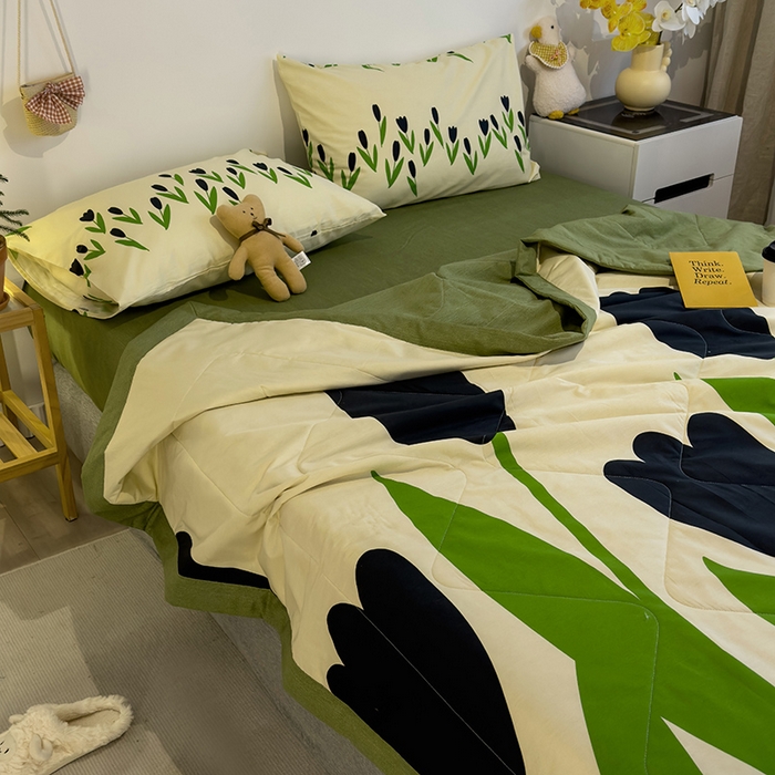 91家纺网 家纺一手货源 找家纺 怡家居 2023新款全棉小清新手包边夏被四件套 春风