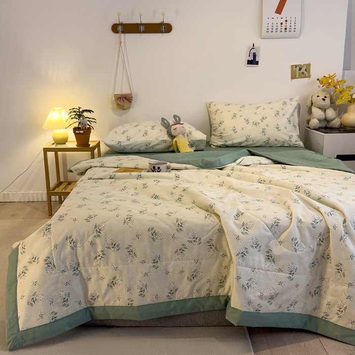 91家纺网 家纺一手货源 找家纺 怡家居 2023新款全棉小清新手包边夏被四件套 妃子笑