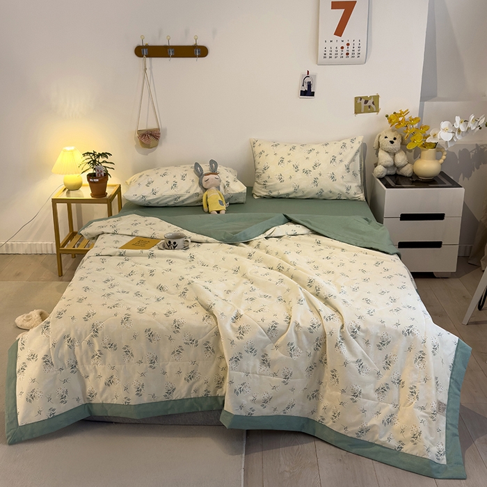 91家纺网 家纺一手货源 找家纺 怡家居 2023新款全棉小清新手包边夏被四件套 妃子笑