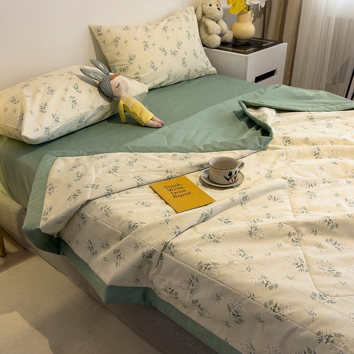 91家纺网 家纺一手货源 找家纺 怡家居 2023新款全棉小清新手包边夏被四件套 妃子笑
