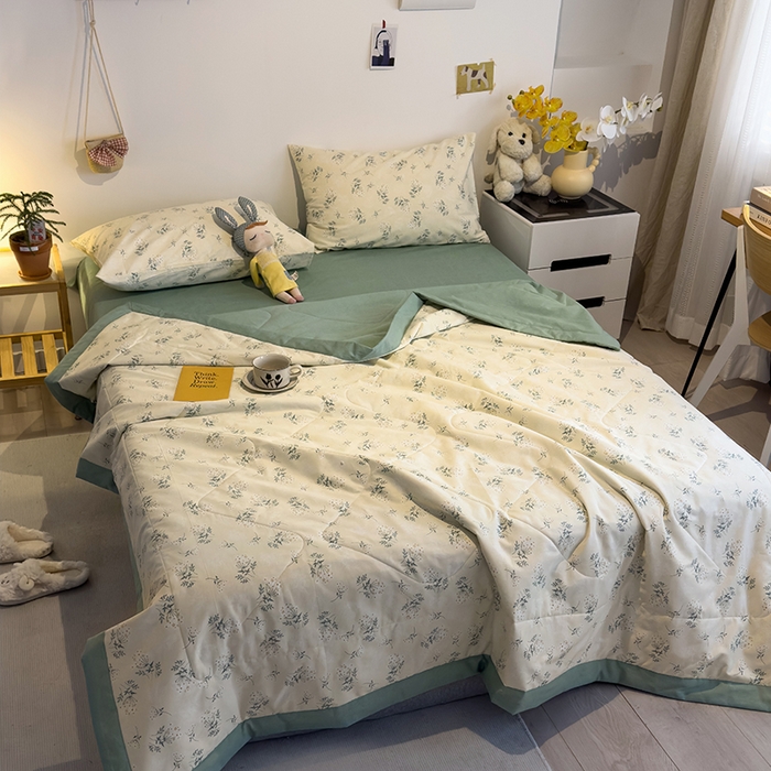 91家纺网 家纺一手货源 找家纺 怡家居 2023新款全棉小清新手包边夏被四件套 妃子笑