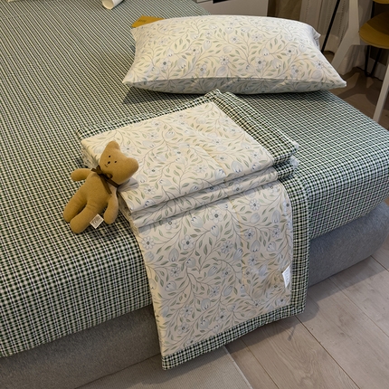 怡家居 2023新款全棉小清新手包边夏被四件套 欢颜-绿