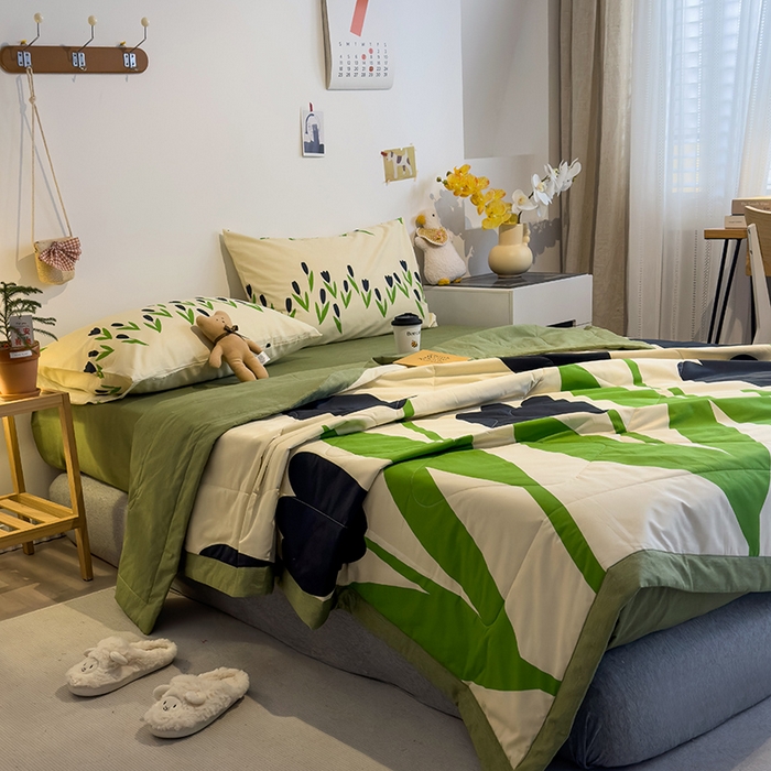 91家纺网 家纺一手货源 找家纺 怡家居 2023新款全棉小清新手包边夏被四件套 春风