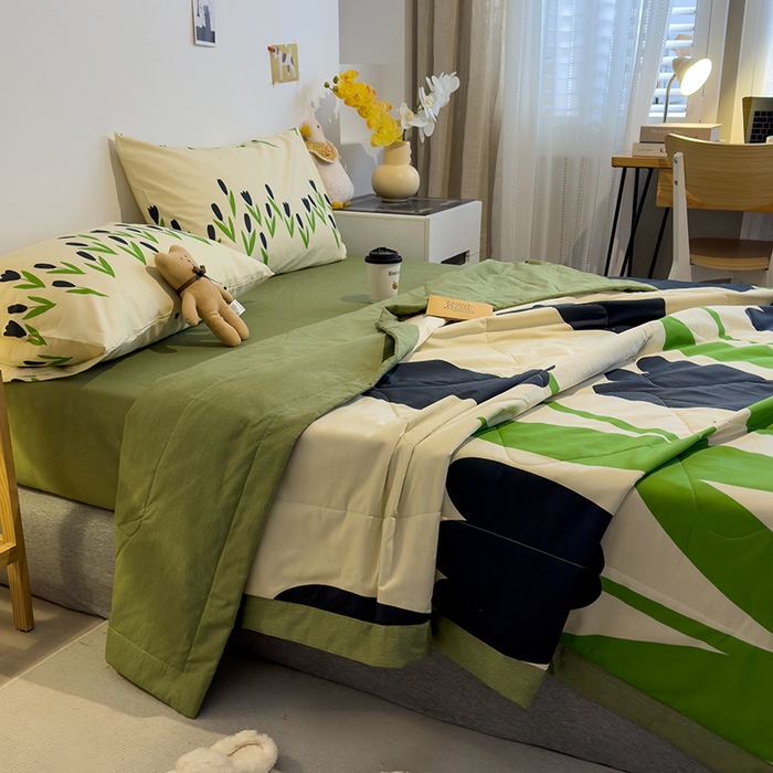 91家纺网 家纺一手货源 找家纺 怡家居 2023新款全棉小清新手包边夏被四件套 春风