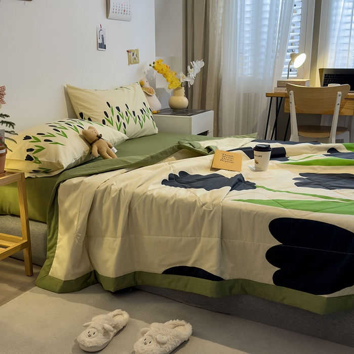 91家纺网 家纺一手货源 找家纺 怡家居 2023新款全棉小清新手包边夏被四件套 春风