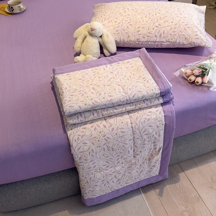 怡家居 2023新款全棉小清新手包边夏被四件套 欢颜-紫