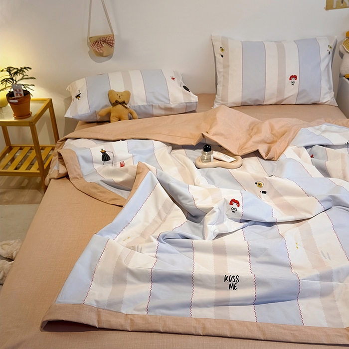 91家纺网 家纺一手货源 找家纺 怡家居 2023新款全棉小清新手包边夏被四件套 集美