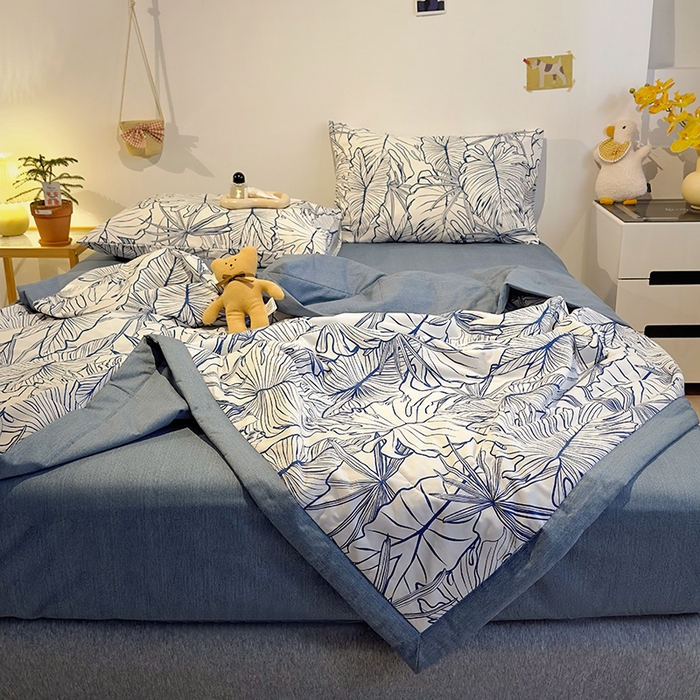 91家纺网 家纺一手货源 找家纺 怡家居 2023新款全棉小清新手包边夏被四件套 简影