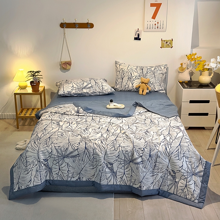 91家纺网 家纺一手货源 找家纺 怡家居 2023新款全棉小清新手包边夏被四件套 简影