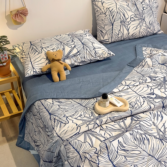 91家纺网 家纺一手货源 找家纺 怡家居 2023新款全棉小清新手包边夏被四件套 简影