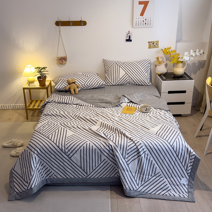 91家纺网 家纺一手货源 找家纺 怡家居 2023新款全棉小清新手包边夏被四件套 卡西