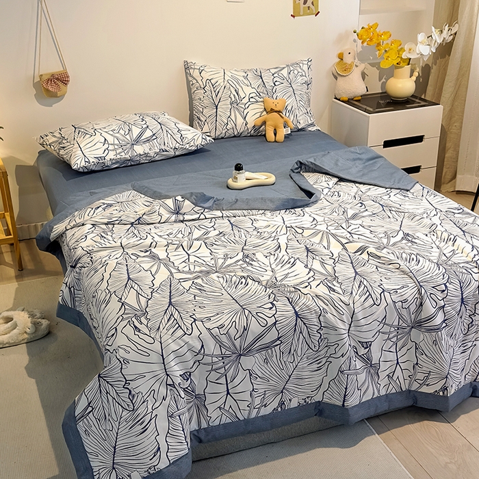 91家纺网 家纺一手货源 找家纺 怡家居 2023新款全棉小清新手包边夏被四件套 简影